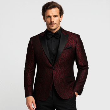 BURGUNDY PAISLEY PEAK LAPEL TUXEDO Style No. 7941